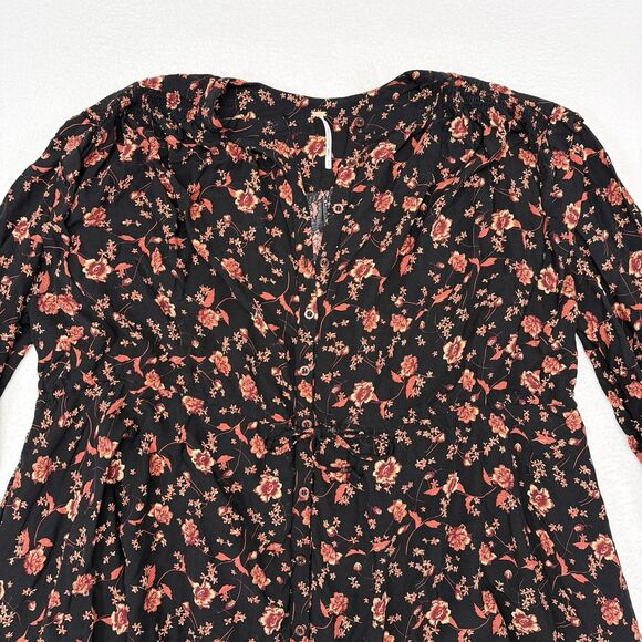 Free People Flower Fields Mini Dress Size Small Black Red Floral Flowy Buttons - Picture 3 of 11
